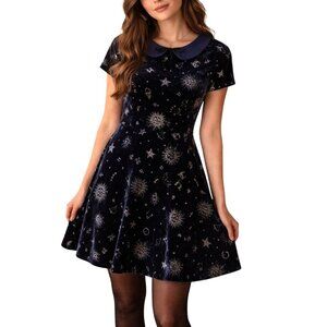 Modcloth x Collectif Florence Zodiac Velvet Skater Dress Celestial Print
